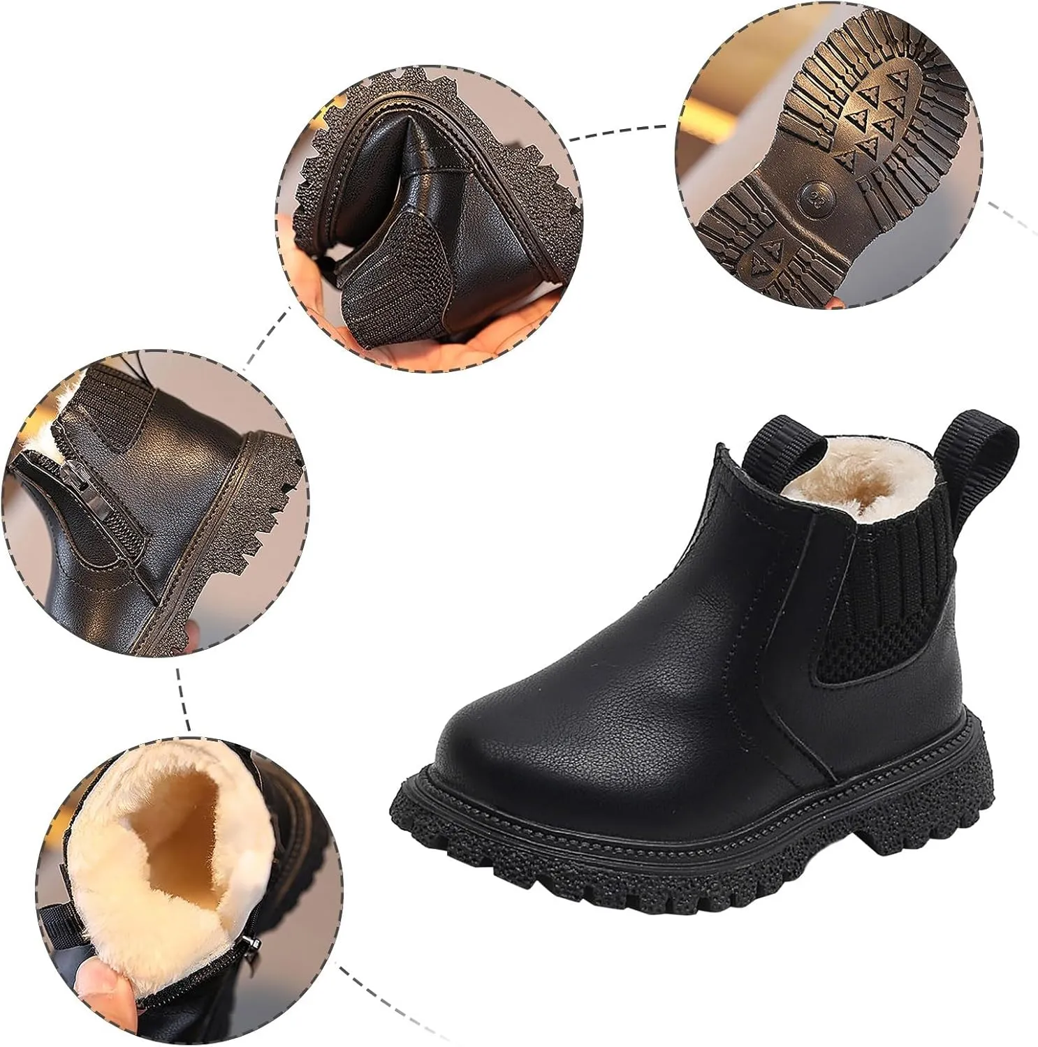 Toddler Unisex Winter Boots Little Boys Girls Fleece Lined Outdoor Snow Shoes Side Zipper Ankle Boots School Shoes