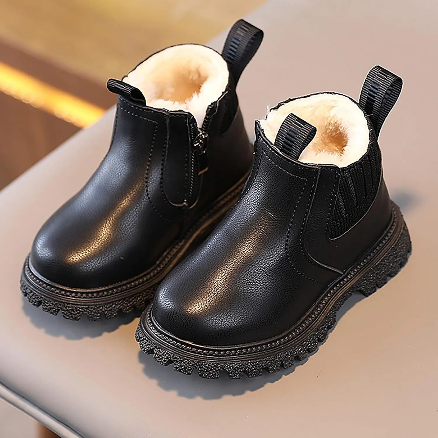 Toddler Unisex Winter Boots Little Boys Girls Fleece Lined Outdoor Snow Shoes Side Zipper Ankle Boots School Shoes