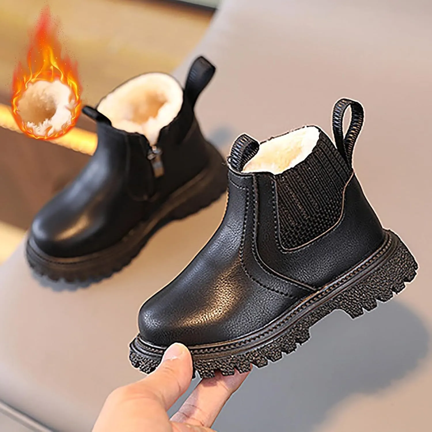 Toddler Unisex Winter Boots Little Boys Girls Fleece Lined Outdoor Snow Shoes Side Zipper Ankle Boots School Shoes