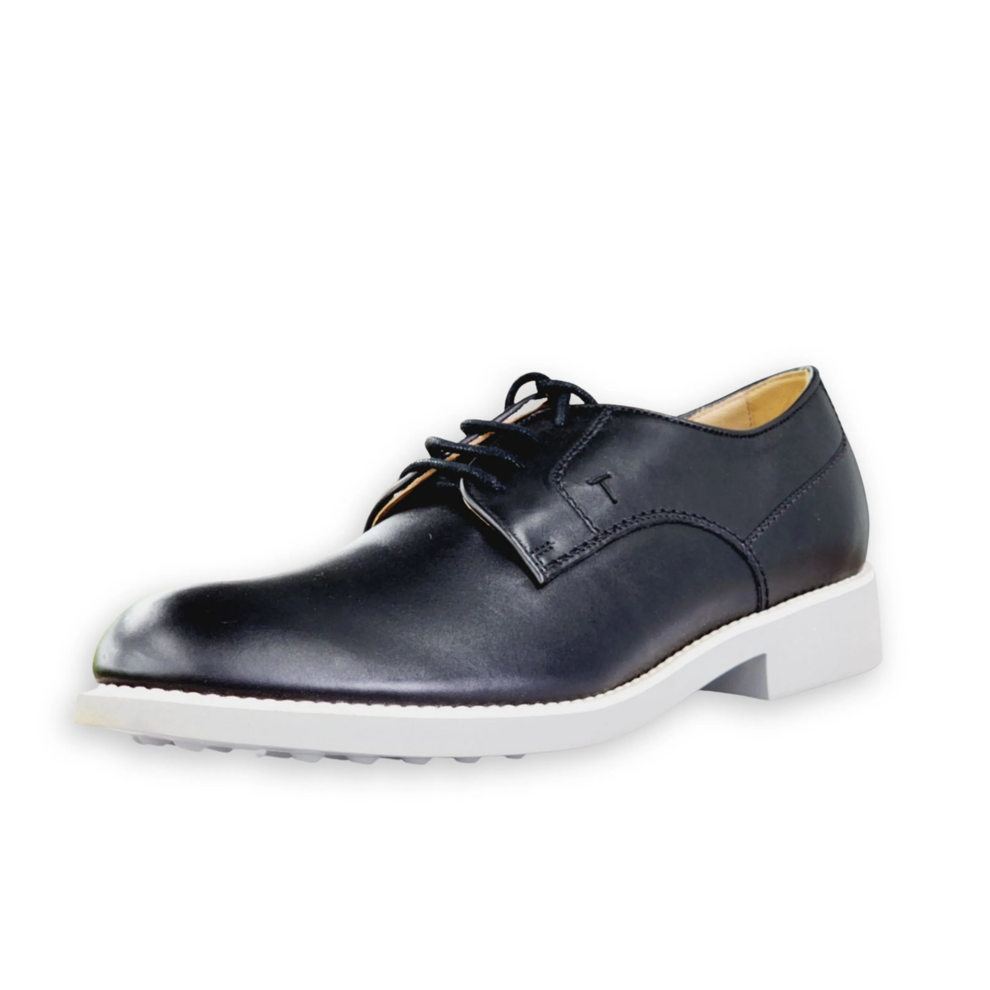 Tod's Mens Black Smooth Leather White Sole Elegant Lace Up Shoes Derby Oxford