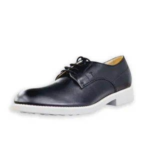 Tod's Mens Black Smooth Leather White Sole Elegant Lace Up Shoes Derby Oxford