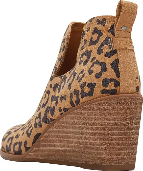 Toms Kallie Doe Leopard Printed Suede Pull On Wedge Heel Ankle Fashion Boots