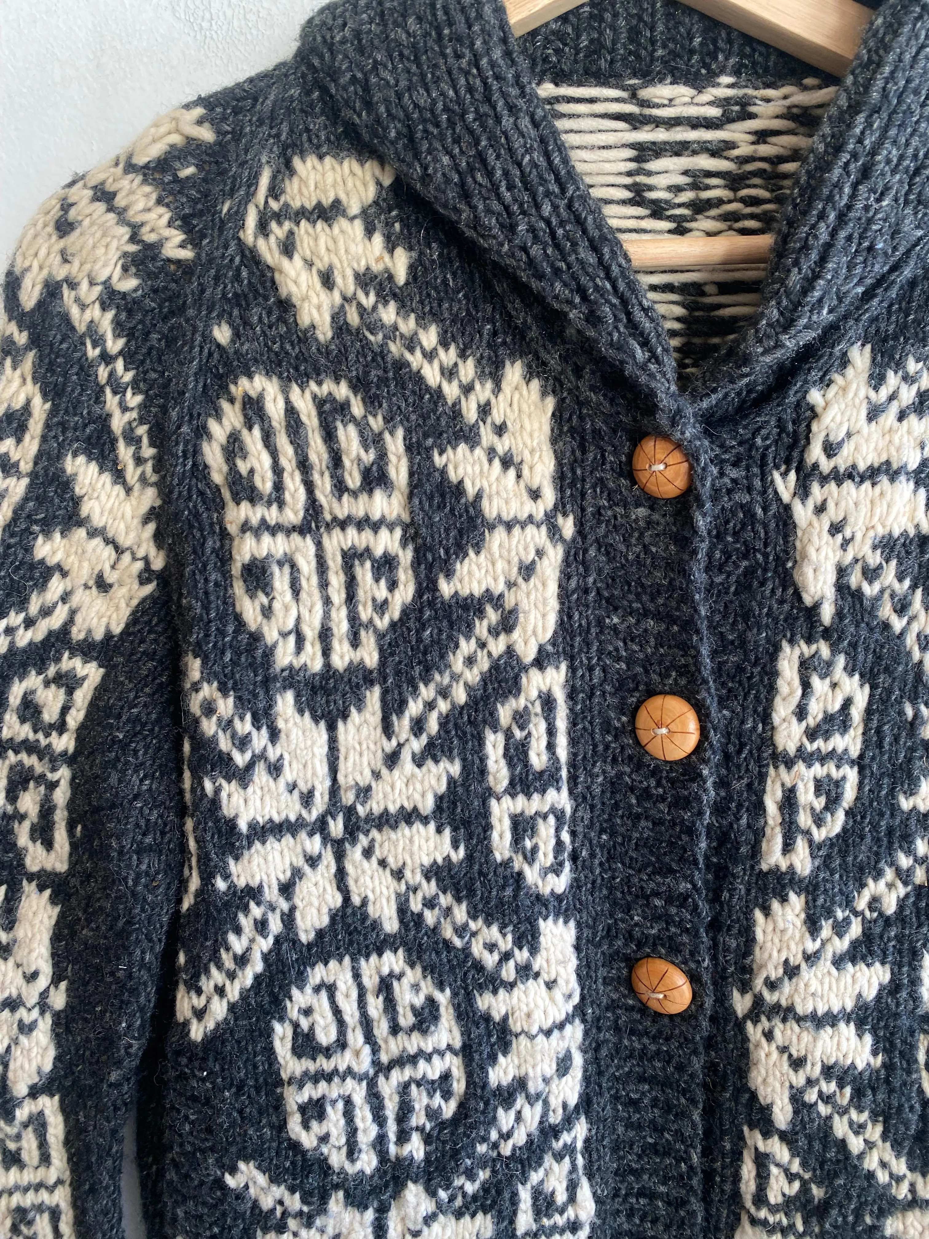 Vintage 1970s Knit Wool Shawl Collar Cardigan Sweater