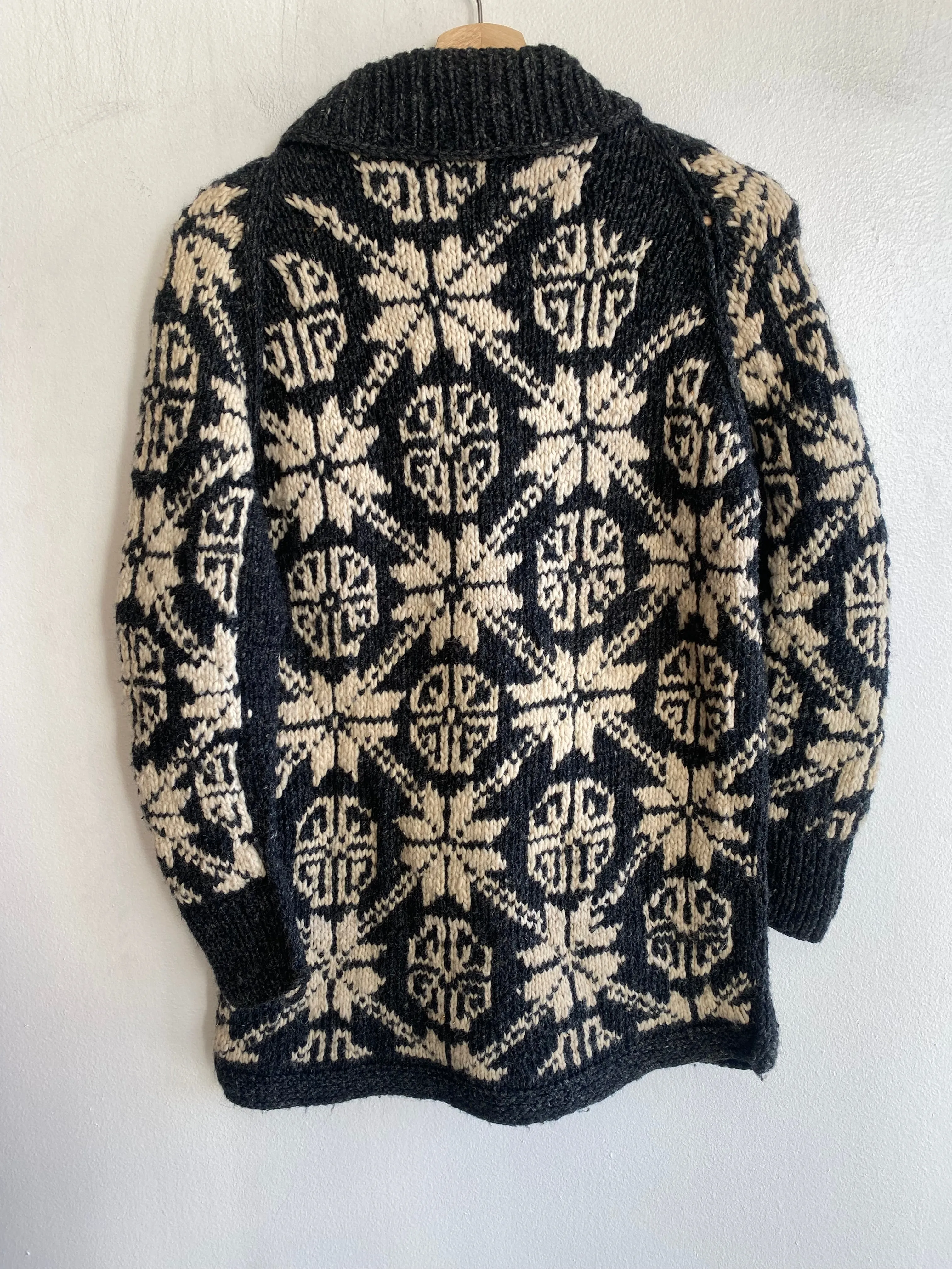 Vintage 1970s Knit Wool Shawl Collar Cardigan Sweater