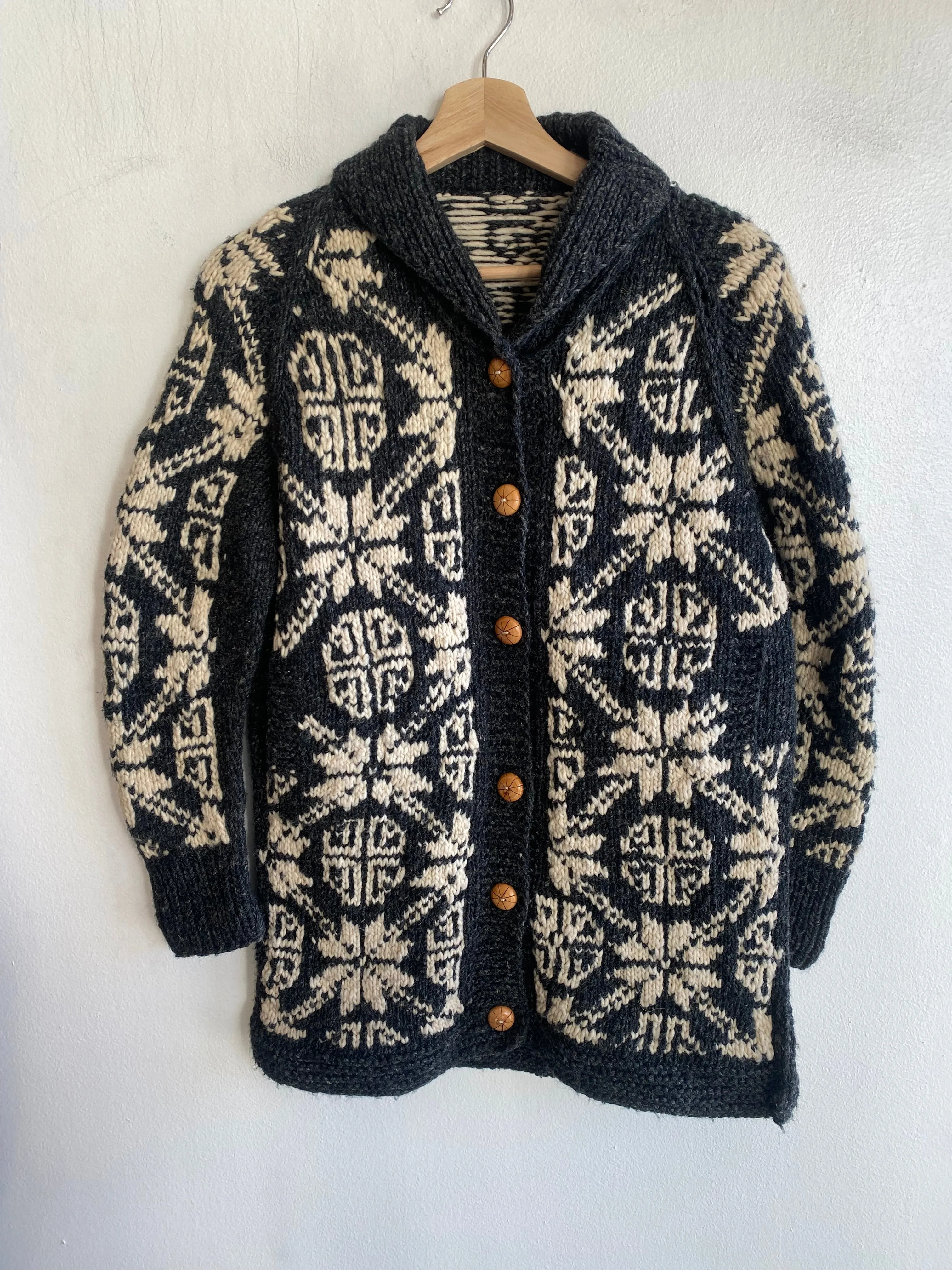 Vintage 1970s Knit Wool Shawl Collar Cardigan Sweater