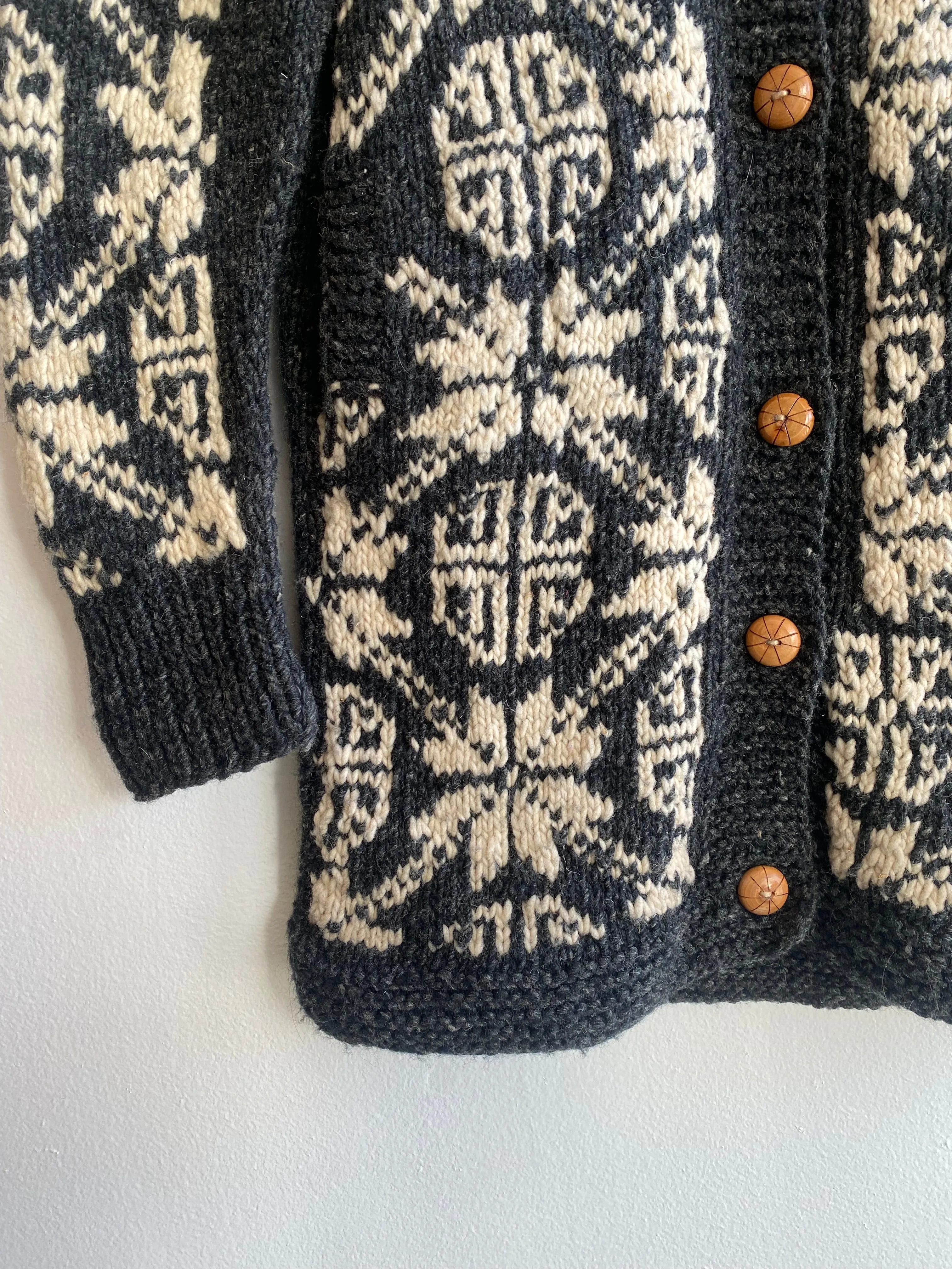 Vintage 1970s Knit Wool Shawl Collar Cardigan Sweater