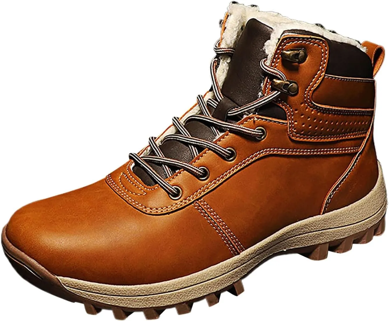 Vintage Leather Ankle Boots for Men Water Proof Insulated Non Slip Boots Thickened Warm Fleece Hiking Boot with Support
