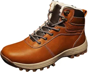 Vintage Leather Ankle Boots for Men Water Proof Insulated Non Slip Boots Thickened Warm Fleece Hiking Boot with Support