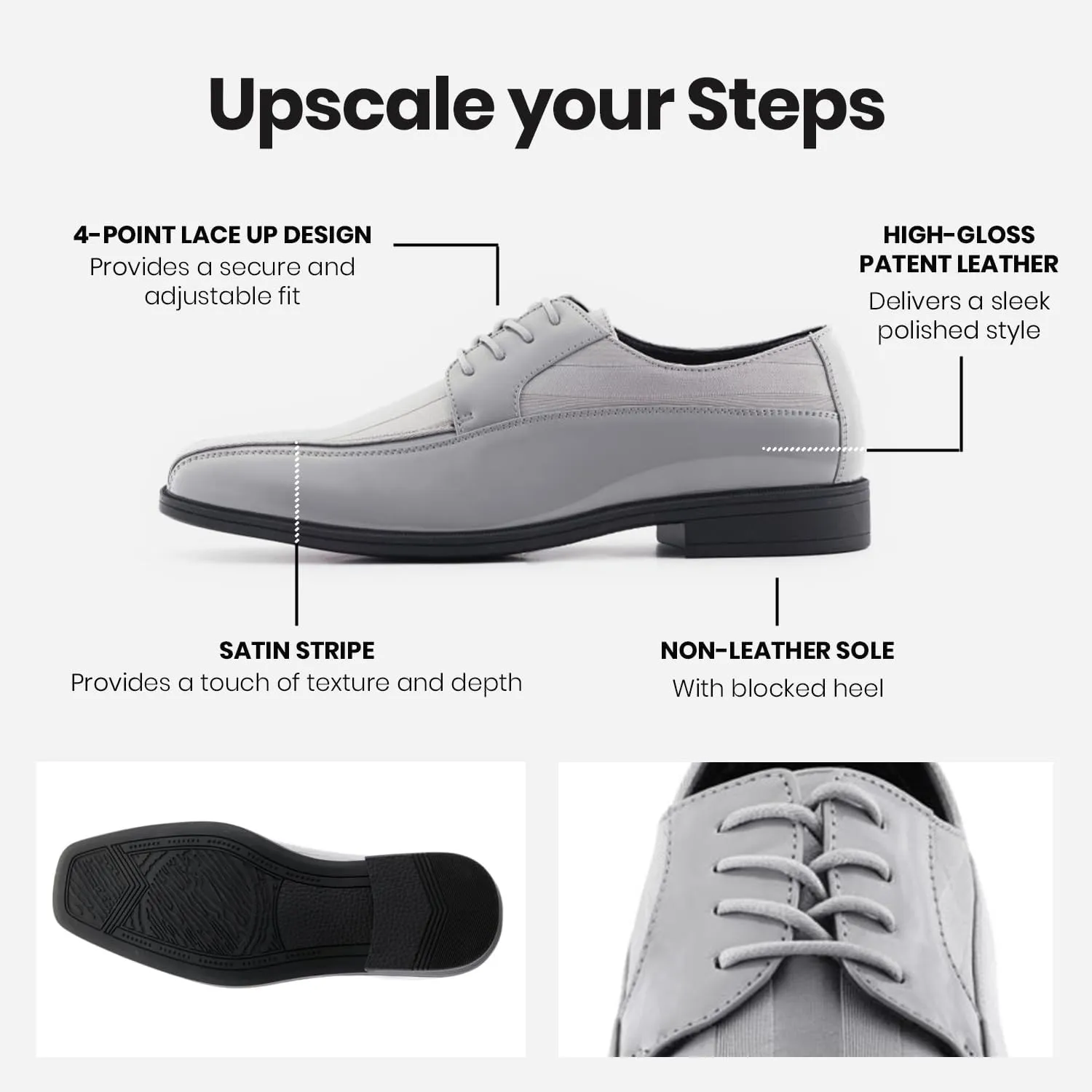 Viotti 179, Casual Dress Oxford Shoes for Men, Satin Striped Lace-Ups, Men's Business Casual Leather & Satin Shoe, for All Formal Occasions