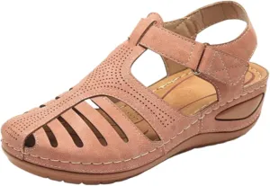 Wedge Orthopedic Sandals for Women 2025, Hollow Closed Toe Casual Wedge Sandals Comfy Bohemia Summer Beach Walking Sandals