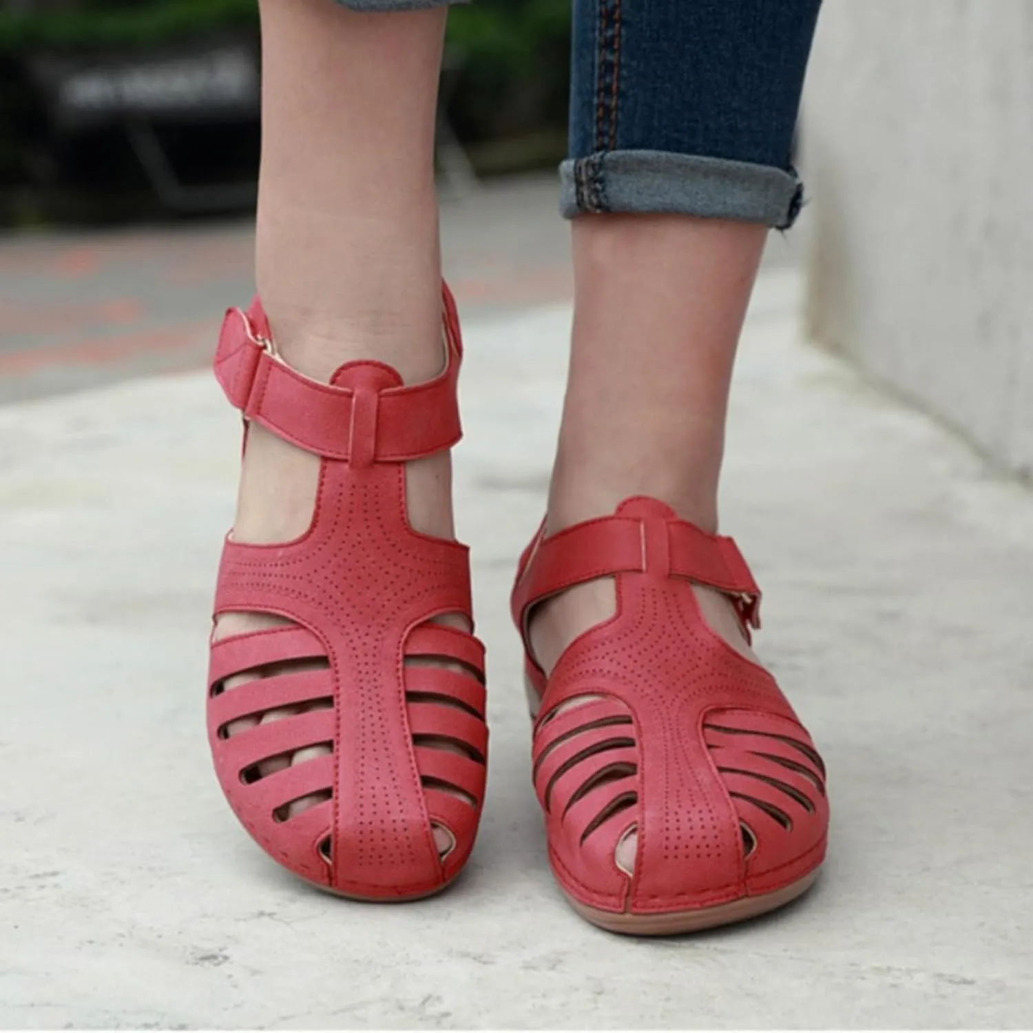 Wedge Orthopedic Sandals for Women 2025, Hollow Closed Toe Casual Wedge Sandals Comfy Bohemia Summer Beach Walking Sandals