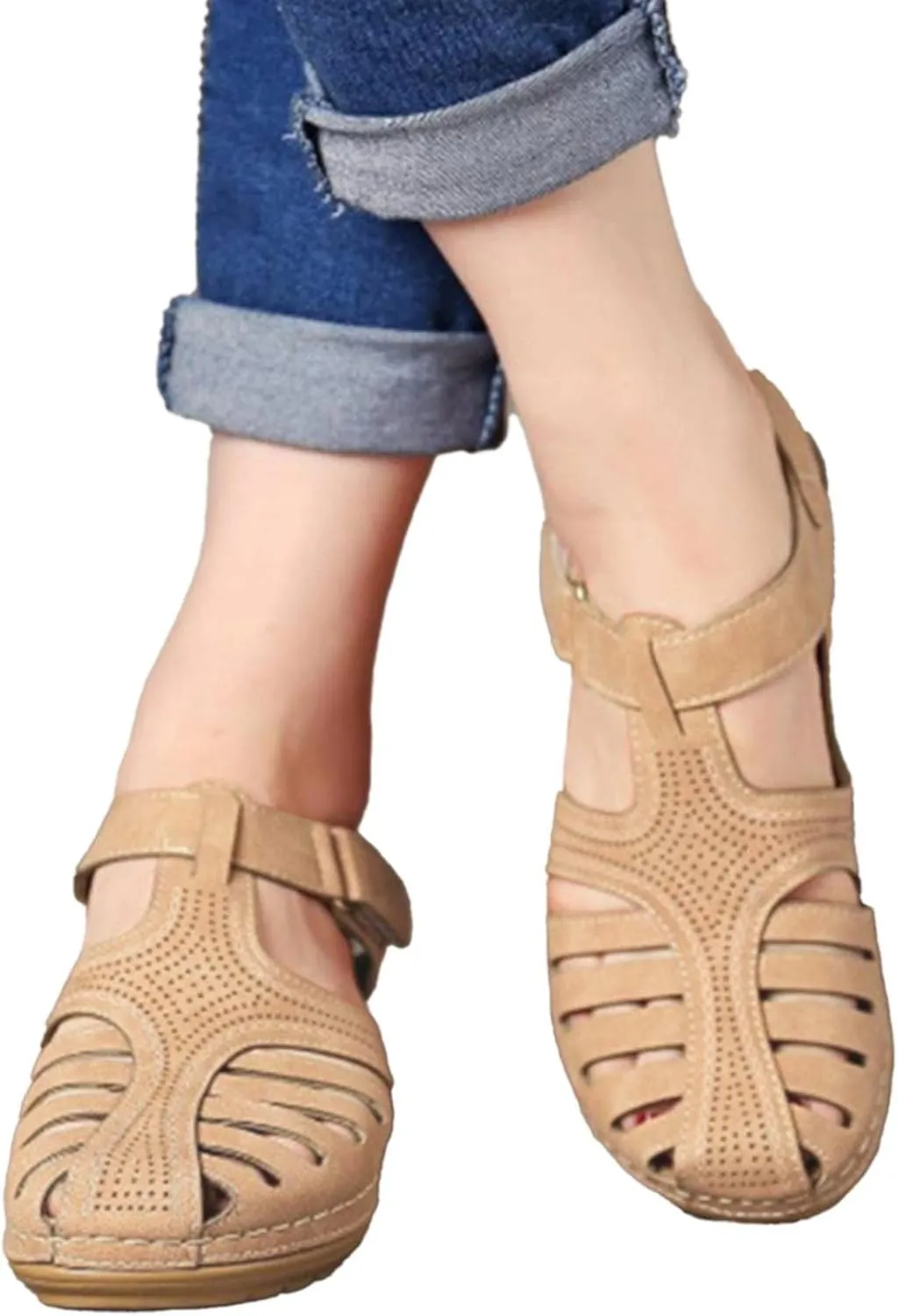 Wedge Orthopedic Sandals for Women 2025, Hollow Closed Toe Casual Wedge Sandals Comfy Bohemia Summer Beach Walking Sandals