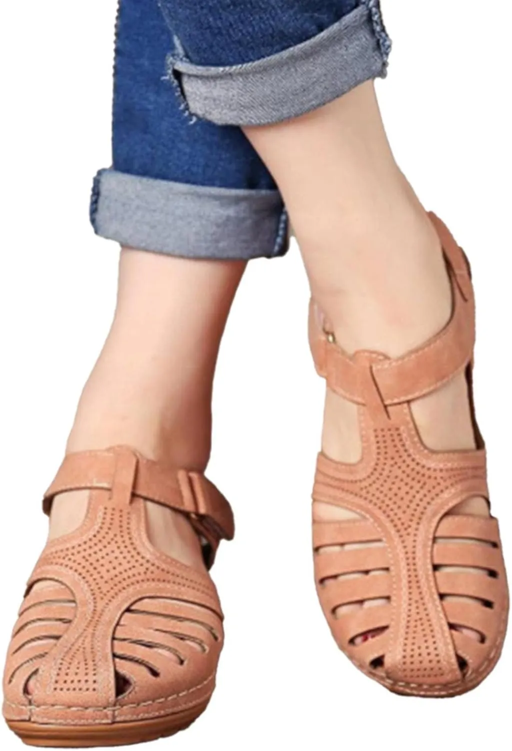 Wedge Orthopedic Sandals for Women 2025, Hollow Closed Toe Casual Wedge Sandals Comfy Bohemia Summer Beach Walking Sandals