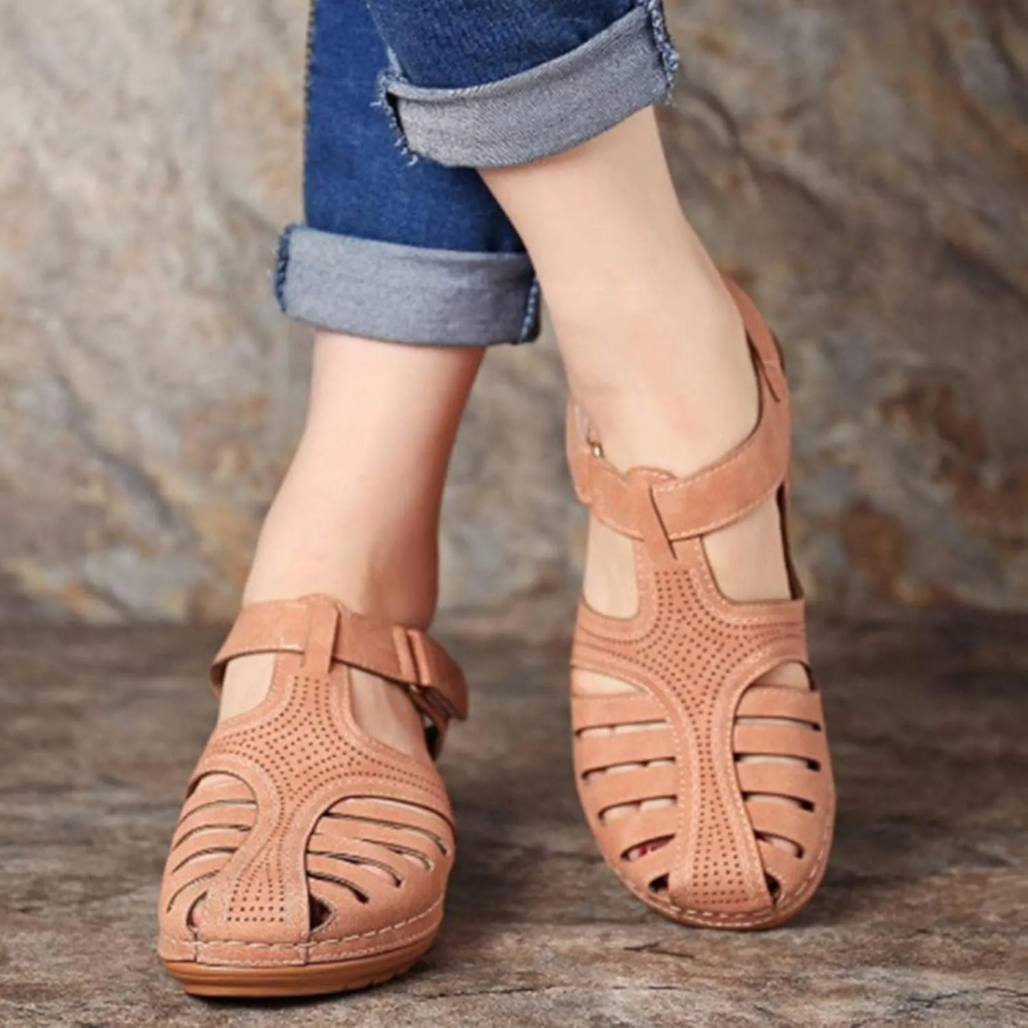 Wedge Orthopedic Sandals for Women 2025, Hollow Closed Toe Casual Wedge Sandals Comfy Bohemia Summer Beach Walking Sandals