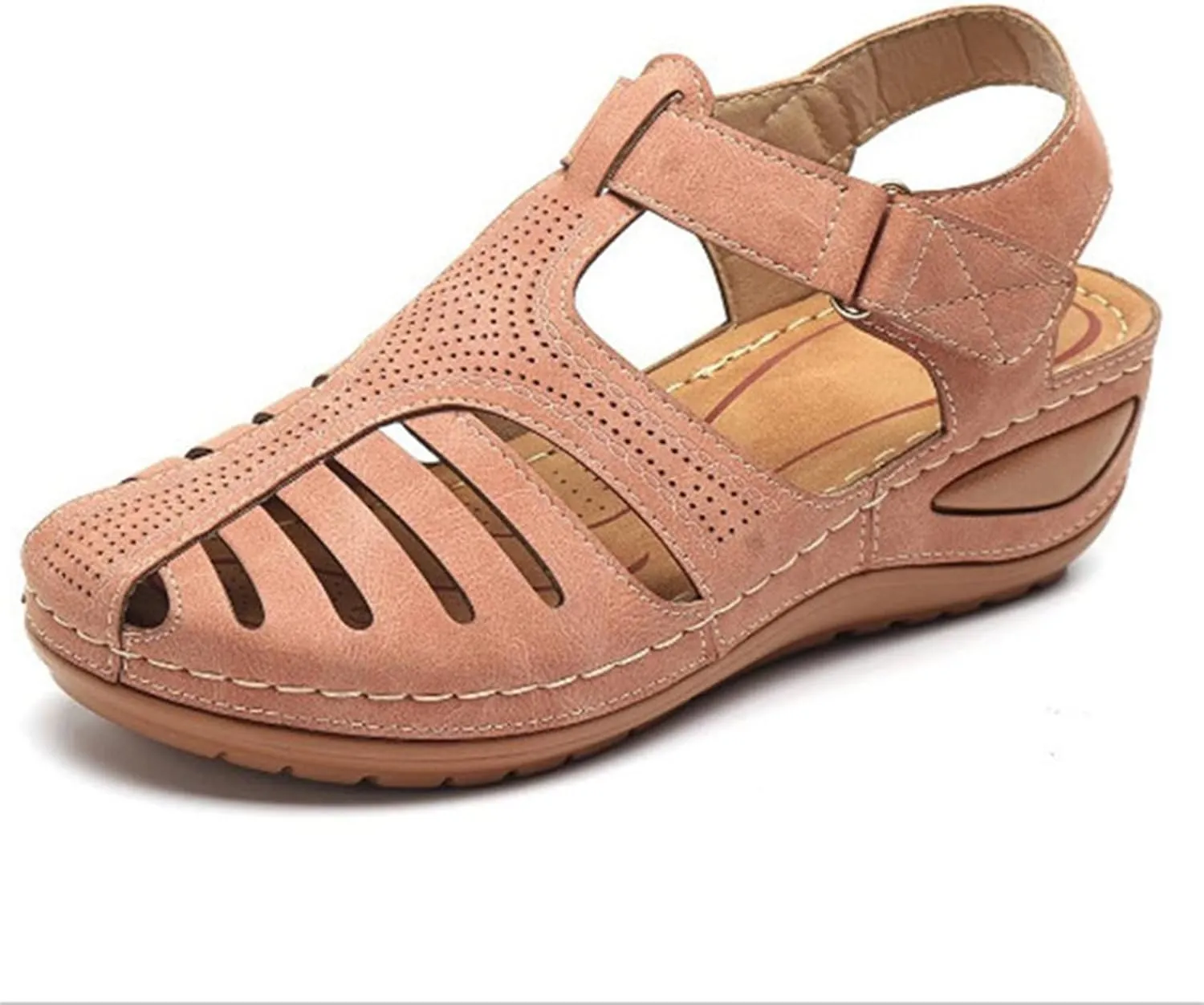 Wedge Orthopedic Sandals for Women 2025, Hollow Closed Toe Casual Wedge Sandals Comfy Bohemia Summer Beach Walking Sandals