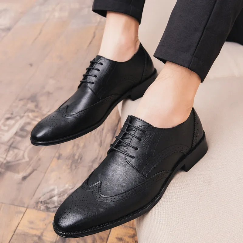 West Louis Men Retro Brogue Business Oxford Shoes
