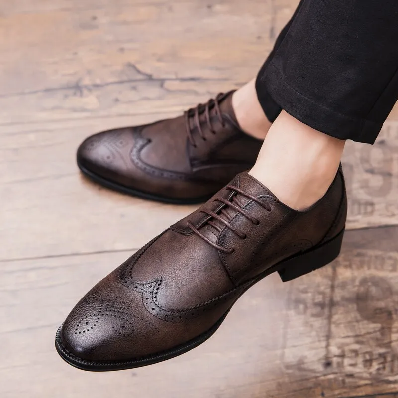 West Louis Men Retro Brogue Business Oxford Shoes