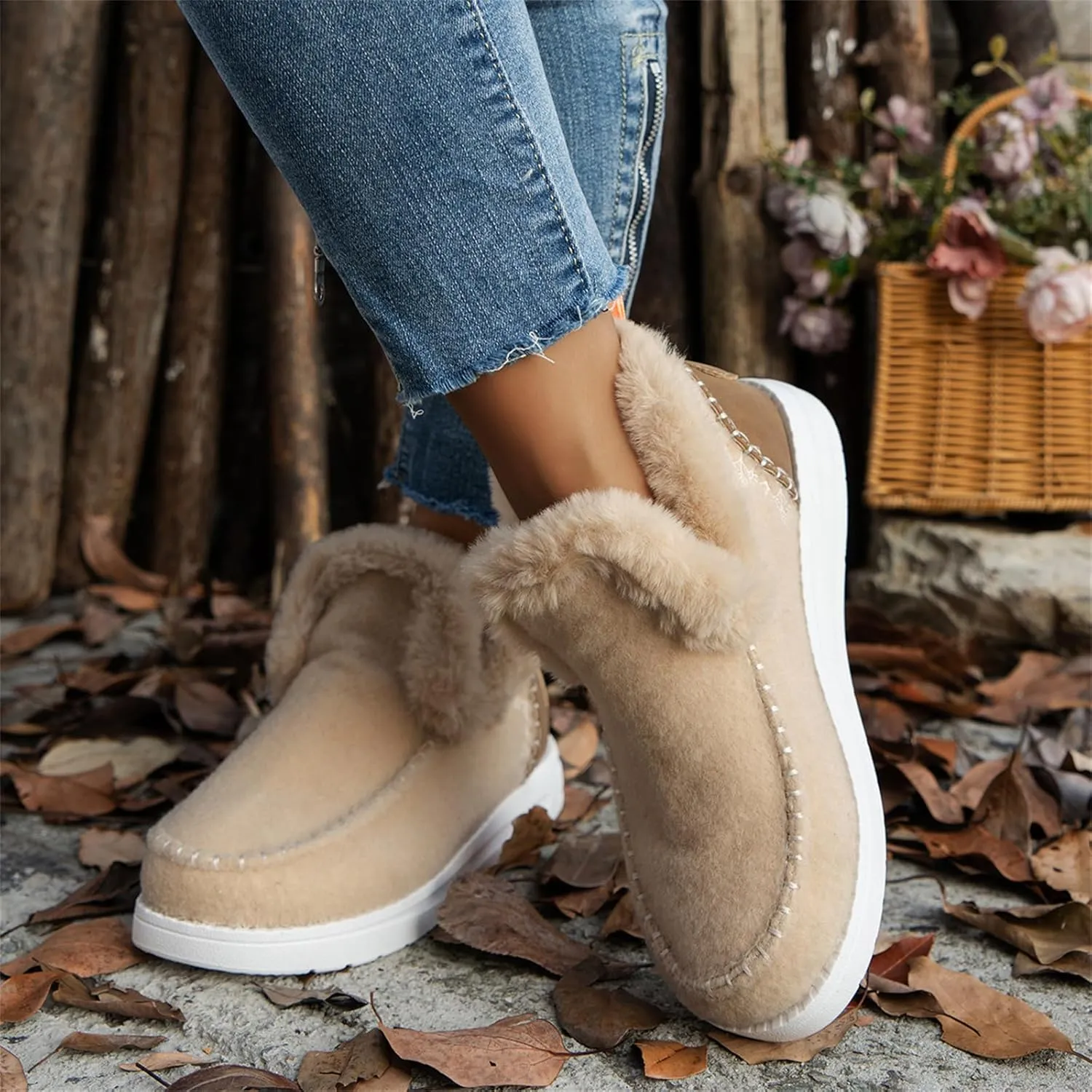 Winter Boots For Women 2024 Dressy Snow Boots Classic Faux Fur Lined Slip On Ankle Boots Fashion Warm Loafers Shoes