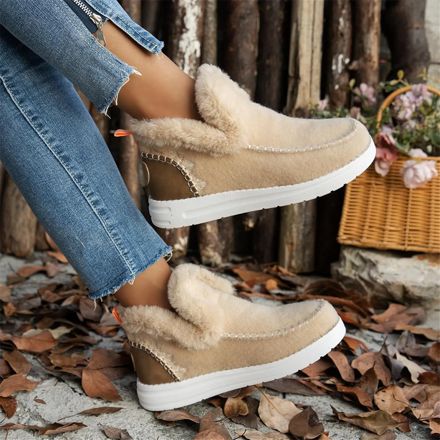 Winter Boots For Women 2024 Dressy Snow Boots Classic Faux Fur Lined Slip On Ankle Boots Fashion Warm Loafers Shoes