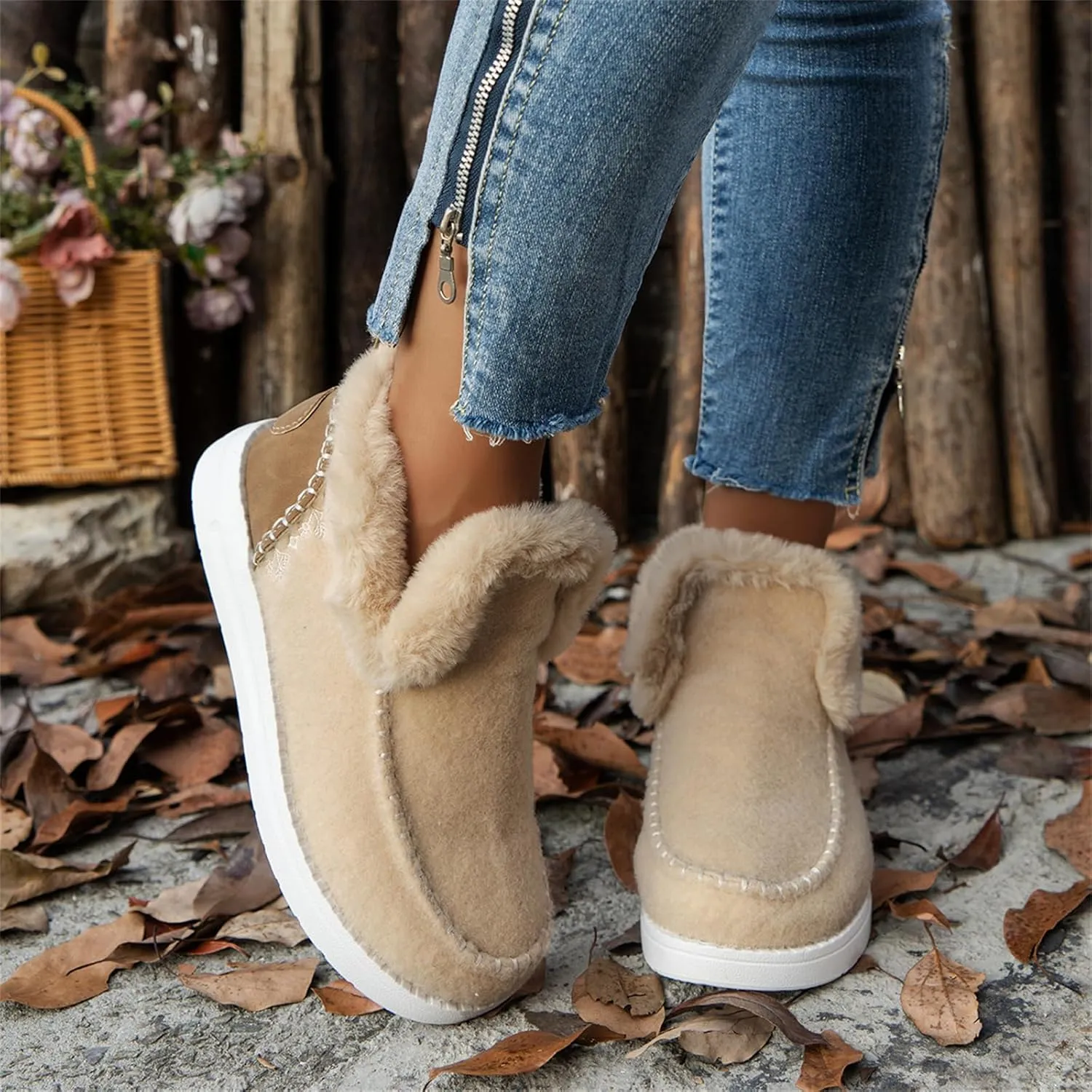 Winter Boots For Women 2024 Dressy Snow Boots Classic Faux Fur Lined Slip On Ankle Boots Fashion Warm Loafers Shoes
