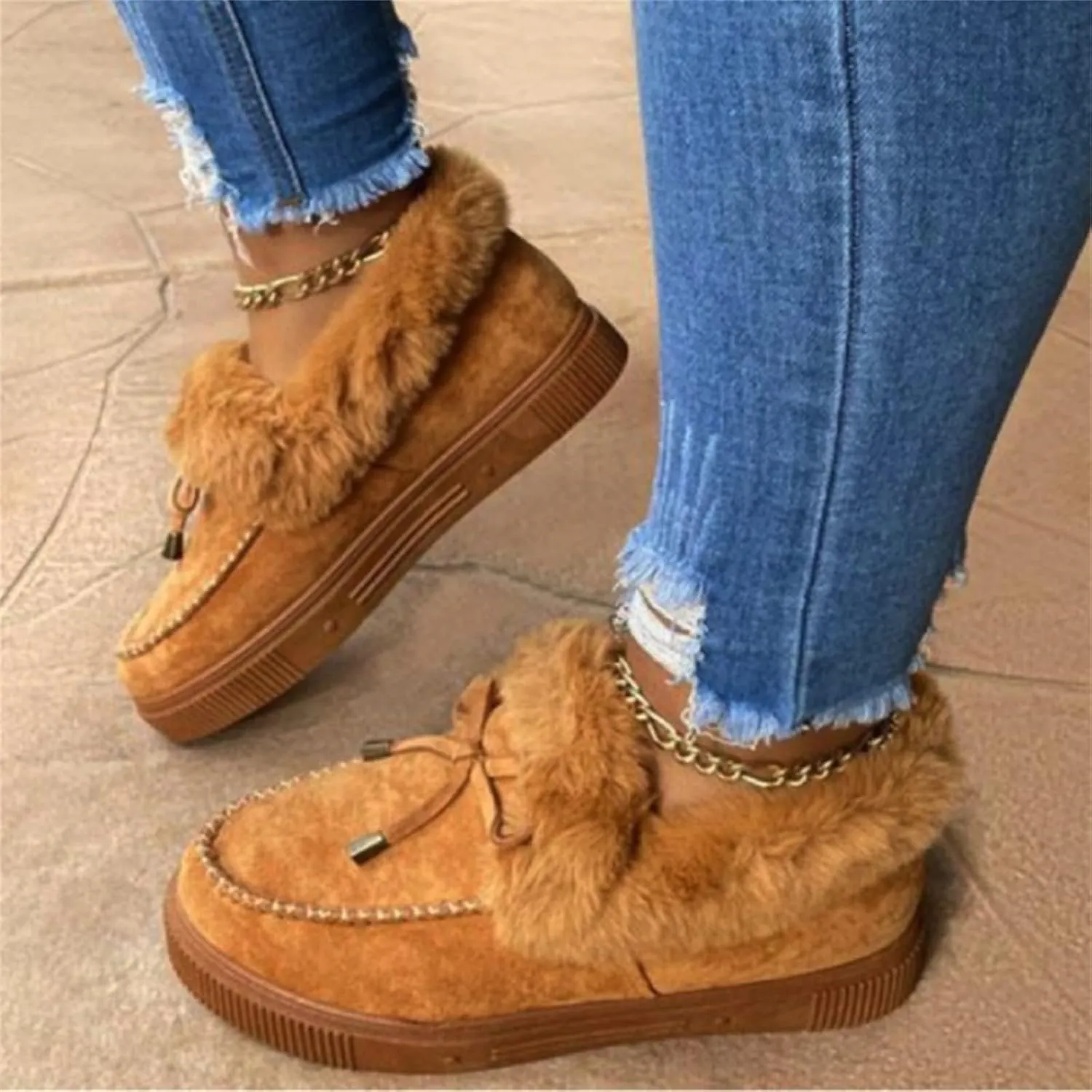 Winter Boots For Women 2024 Warm Fur Lined Snow Ankle Boots Outdoor Short Booties Fashion Slip On Loafers Shoes