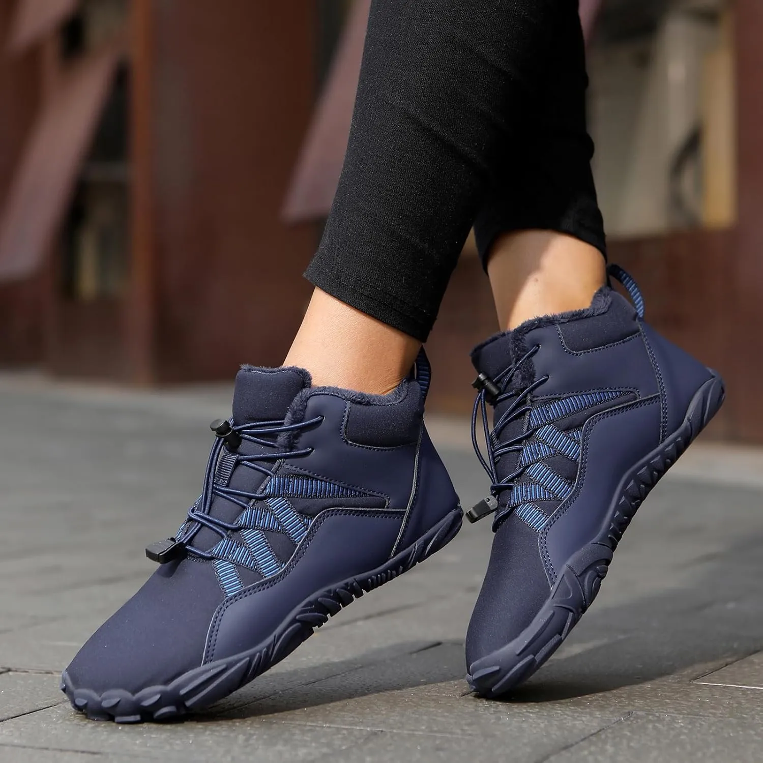 Winter Snow Ankle Boots Waterproof Warm Fur Lined Hiking Boot Zero Drop Sole Slip On Barefoot Shoes