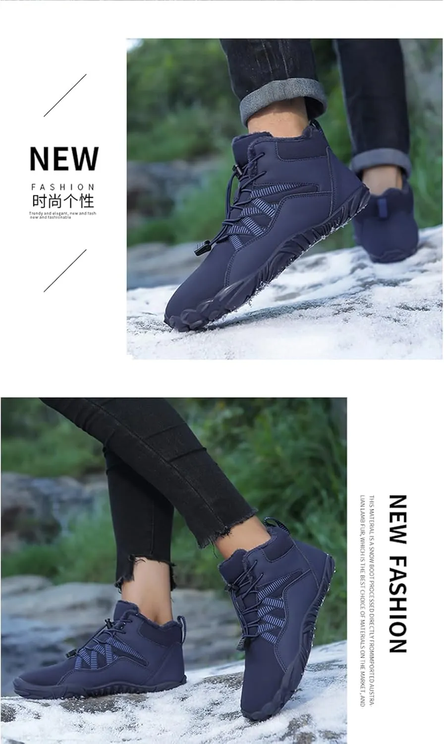Winter Snow Ankle Boots Waterproof Warm Fur Lined Hiking Boot Zero Drop Sole Slip On Barefoot Shoes