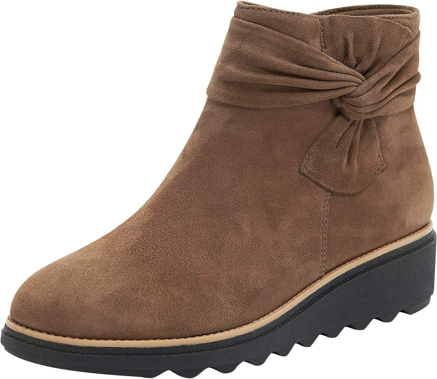 Women Ankle Boots Suede Low Heel Slip On Platform Dress Shoes Comfortable Wide Width Walking Shoes with Arch Support