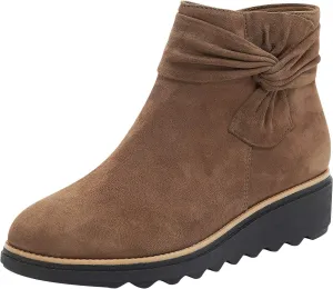 Women Ankle Boots Suede Low Heel Slip On Platform Dress Shoes Comfortable Wide Width Walking Shoes with Arch Support