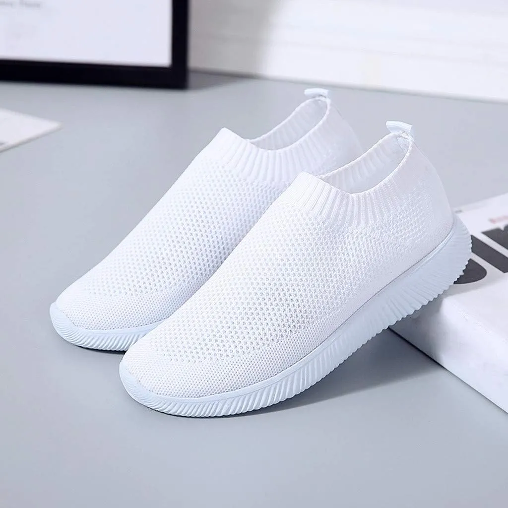 Women Casual Slip On Sneakers Breathable Knit Walking Shoes Lightweight Loafers Non Slip Comfortable Flats