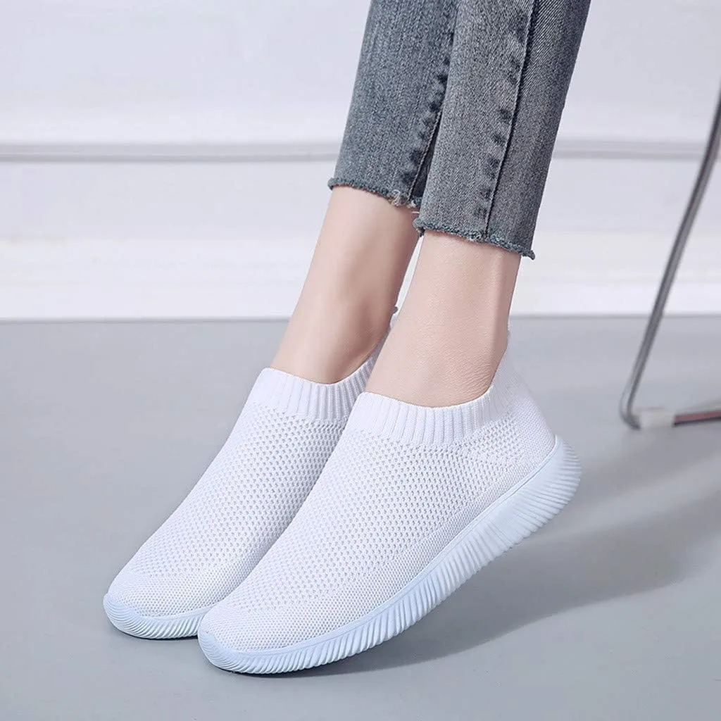 Women Casual Slip On Sneakers Breathable Knit Walking Shoes Lightweight Loafers Non Slip Comfortable Flats