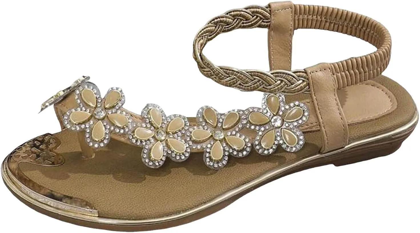 Women Flat Floral Flip Flops Boho Casual Shoes Women's Orthopaedic Sandals Elegant Cork Sandals for Women Suede (Khaki, 10)