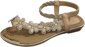 Women Flat Floral Flip Flops Boho Casual Shoes Women's Orthopaedic Sandals Elegant Cork Sandals for Women Suede (Khaki, 10)