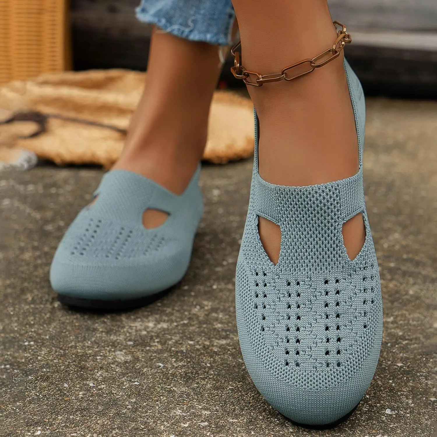 Womens Breathable Knit Walking Shoes with Arch Support Orthopedic Sneakers, Casual Flat Shoes for Daily, Work, Travel