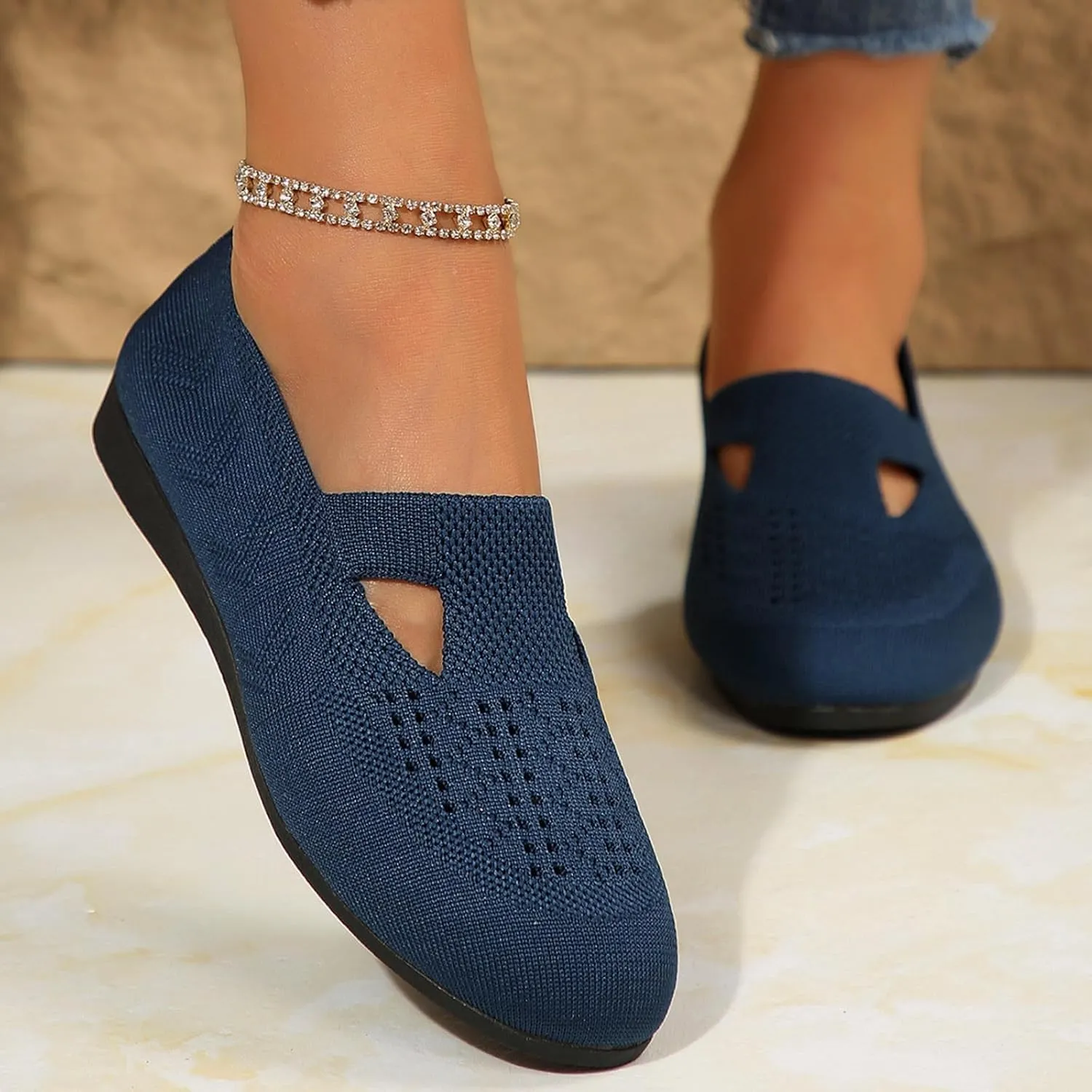 Womens Breathable Knit Walking Shoes with Arch Support Orthopedic Sneakers, Casual Flat Shoes for Daily, Work, Travel