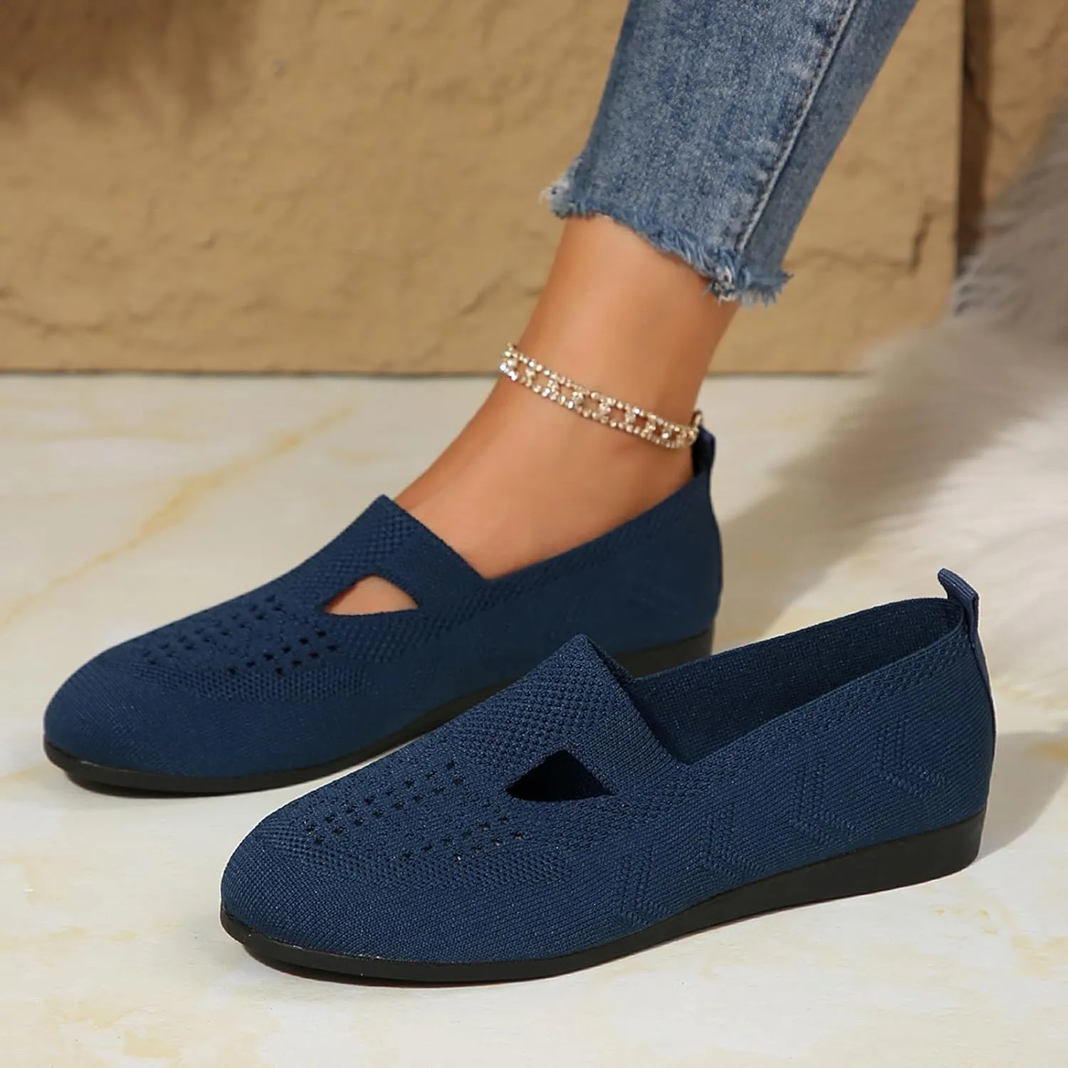 Womens Breathable Knit Walking Shoes with Arch Support Orthopedic Sneakers, Casual Flat Shoes for Daily, Work, Travel