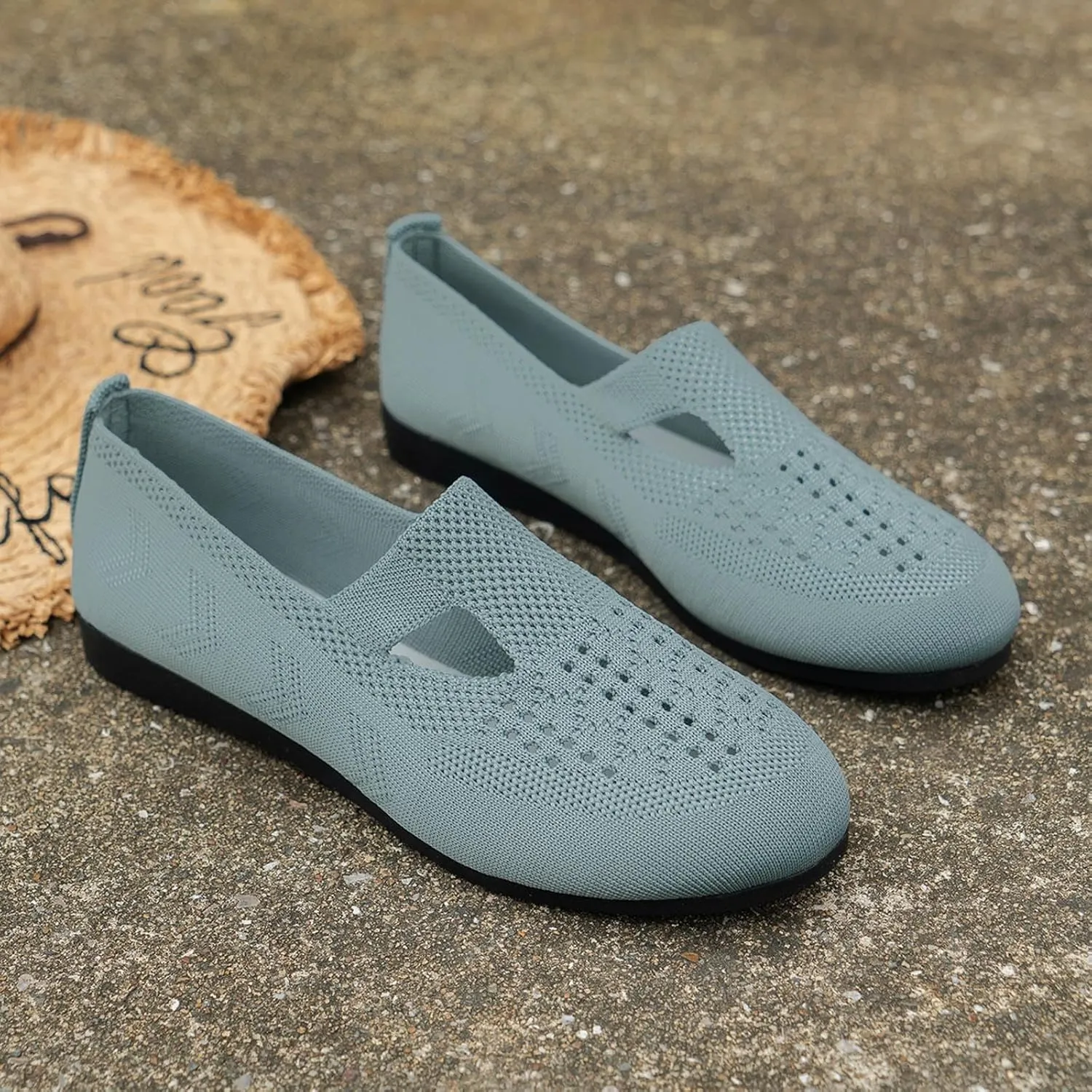 Womens Breathable Knit Walking Shoes with Arch Support Orthopedic Sneakers, Casual Flat Shoes for Daily, Work, Travel