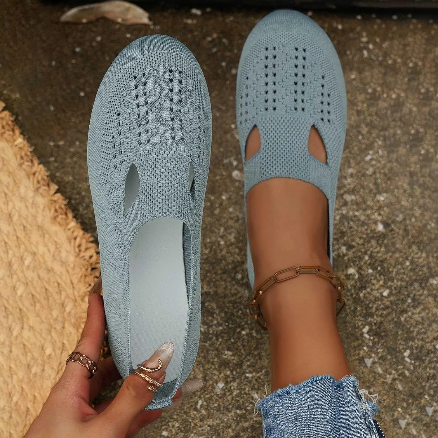 Womens Breathable Knit Walking Shoes with Arch Support Orthopedic Sneakers, Casual Flat Shoes for Daily, Work, Travel