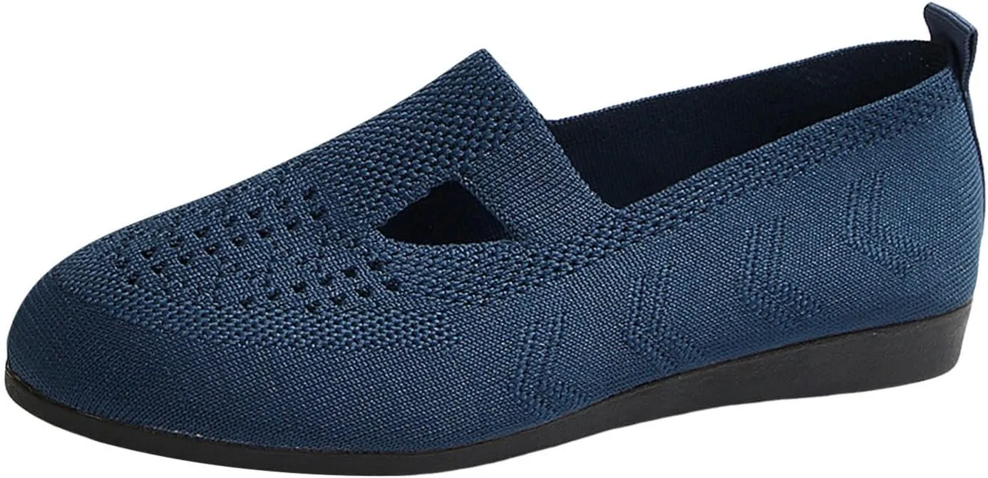 Womens Breathable Knit Walking Shoes with Arch Support Orthopedic Sneakers, Casual Flat Shoes for Daily, Work, Travel