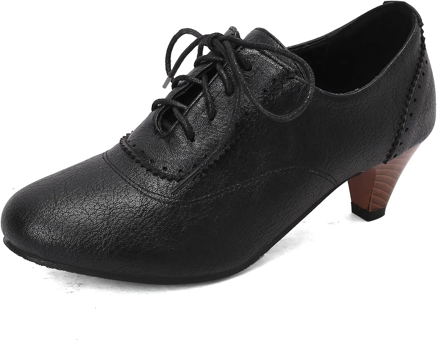 Women's Brown Classic Leather Stacked Heel Dress Mary Jane Round Toe Elegant Office Pumps