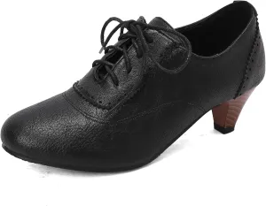 Women's Brown Classic Leather Stacked Heel Dress Mary Jane Round Toe Elegant Office Pumps