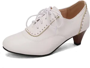 Women's Brown Classic Leather Stacked Heel Dress Mary Jane Round Toe Elegant Office Pumps