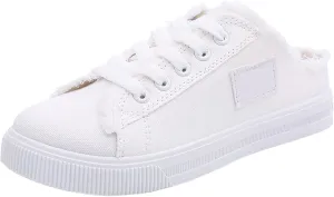 Womens Canvas Shoes Slip on Breathable Mule Sneakers Round Toe Lace Up Walking Shoes Casual Trendy Classic Vintage Comfortable Lightweight Flat Shoe Outdoor Tennis Loafers Canvas Slippers