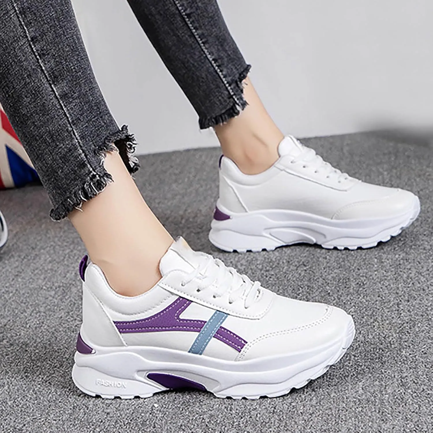 Women's Chunky Platform Sneakers Lace-Up Athletic Walking Shoes Fashion Breathable Slip On Chunky Sneakers Causal Non Slip Dad Shoes