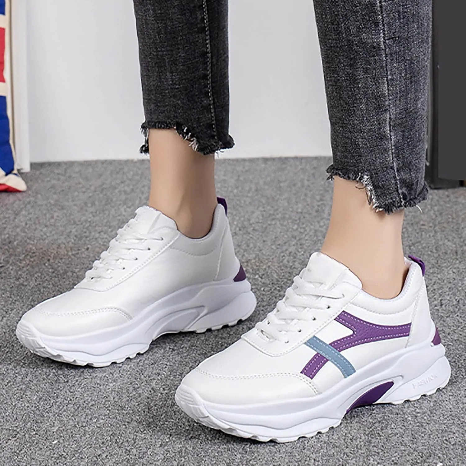 Women's Chunky Platform Sneakers Lace-Up Athletic Walking Shoes Fashion Breathable Slip On Chunky Sneakers Causal Non Slip Dad Shoes