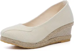 Women's Espadrilles Platform Heels Wedge Sandals Comfortable Breathable Slip On Woven Wedges Pumps Shoes Casual Supportive Cute Work Office Fashion Trendy Yoga Sandal