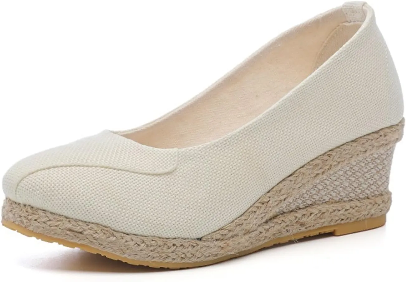 Women's Espadrilles Platform Heels Wedge Sandals Comfortable Breathable Slip On Woven Wedges Pumps Shoes Casual Supportive Cute Work Office Fashion Trendy Yoga Sandal