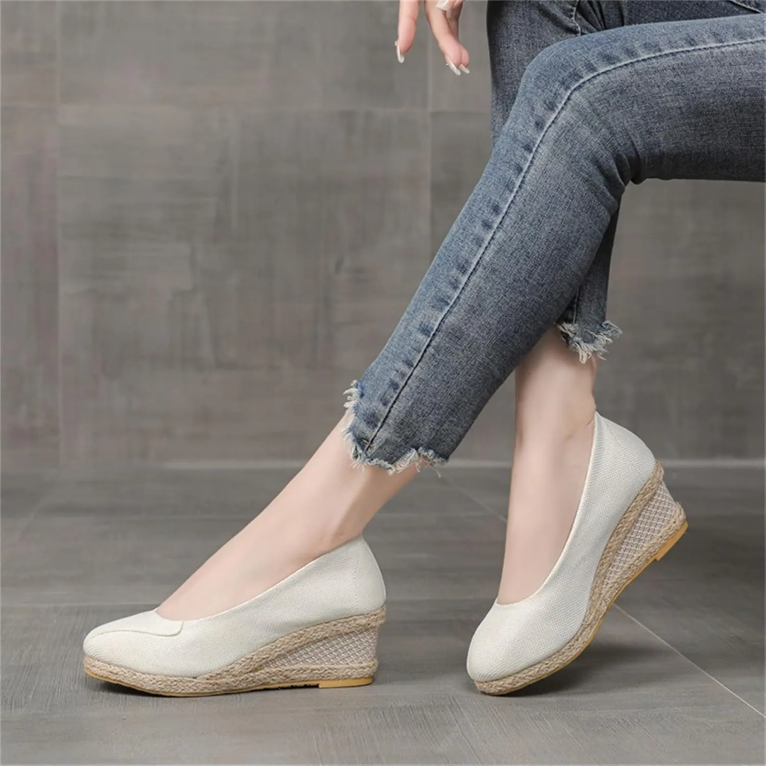 Women's Espadrilles Platform Heels Wedge Sandals Comfortable Breathable Slip On Woven Wedges Pumps Shoes Casual Supportive Cute Work Office Fashion Trendy Yoga Sandal