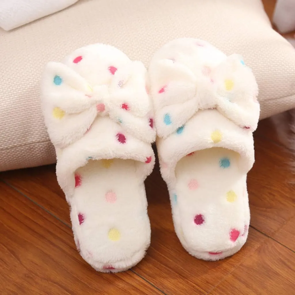 Womens Fuzzy Slippers Soft Plush Warm Memory Foam Slippers Bow Knot Cute Ladies House Slippers Non-Slip Fluffy Slides