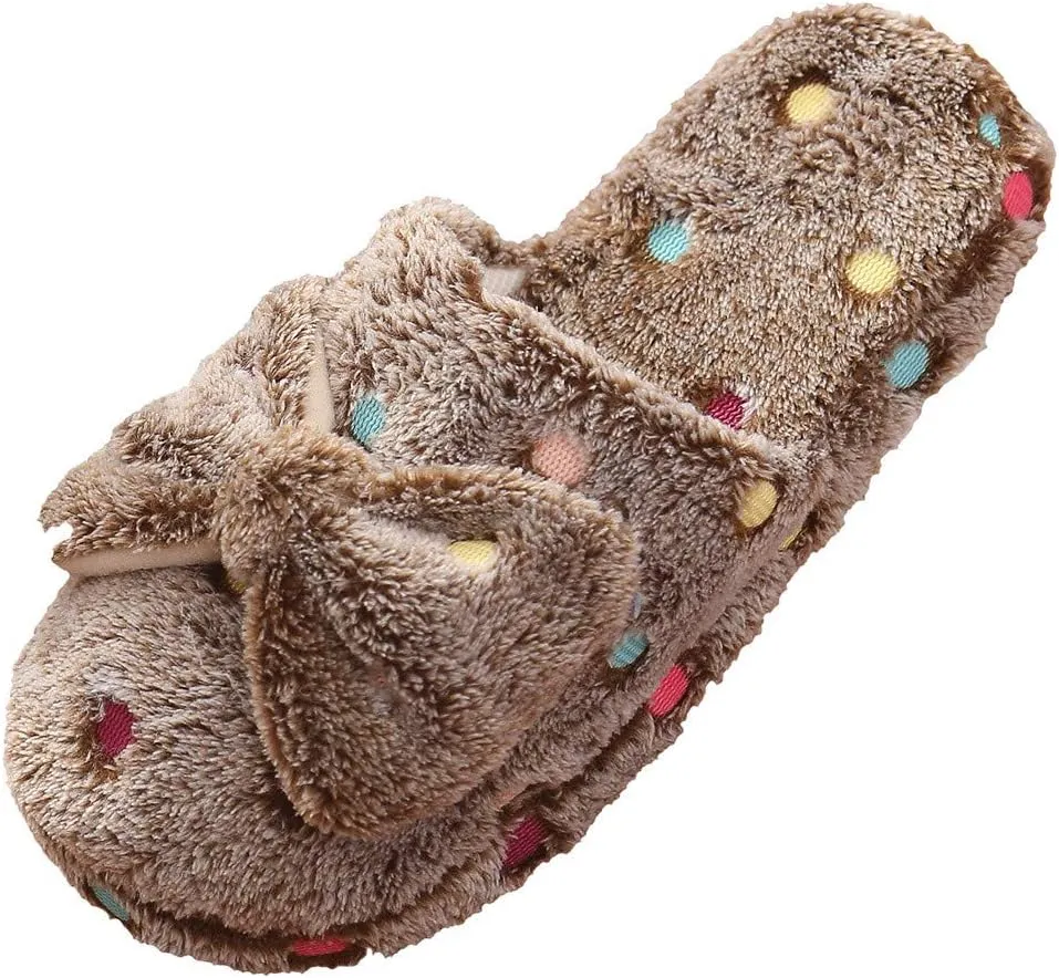 Womens Fuzzy Slippers Soft Plush Warm Memory Foam Slippers Bow Knot Cute Ladies House Slippers Non-Slip Fluffy Slides
